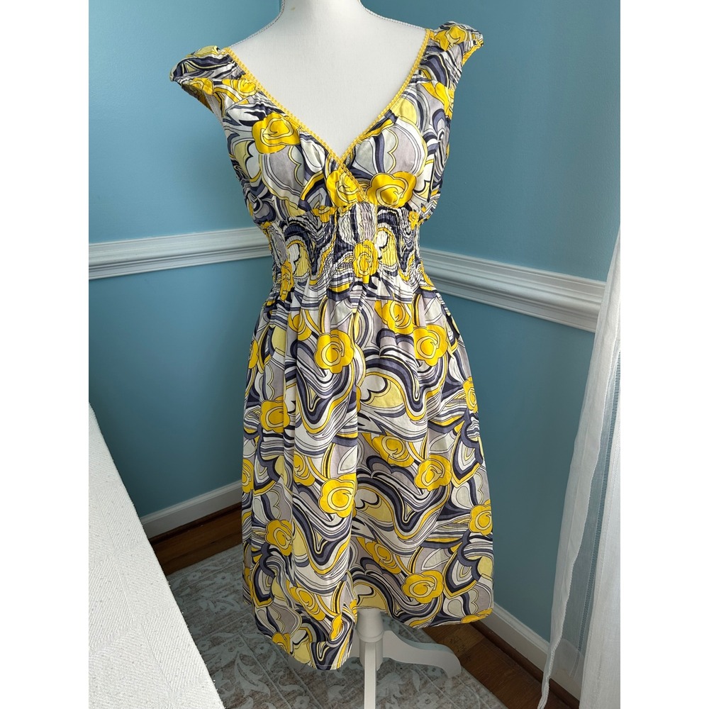 Speed Control NY Yellow Grey Floral Smocked Cotton cottage coquette feminine XL